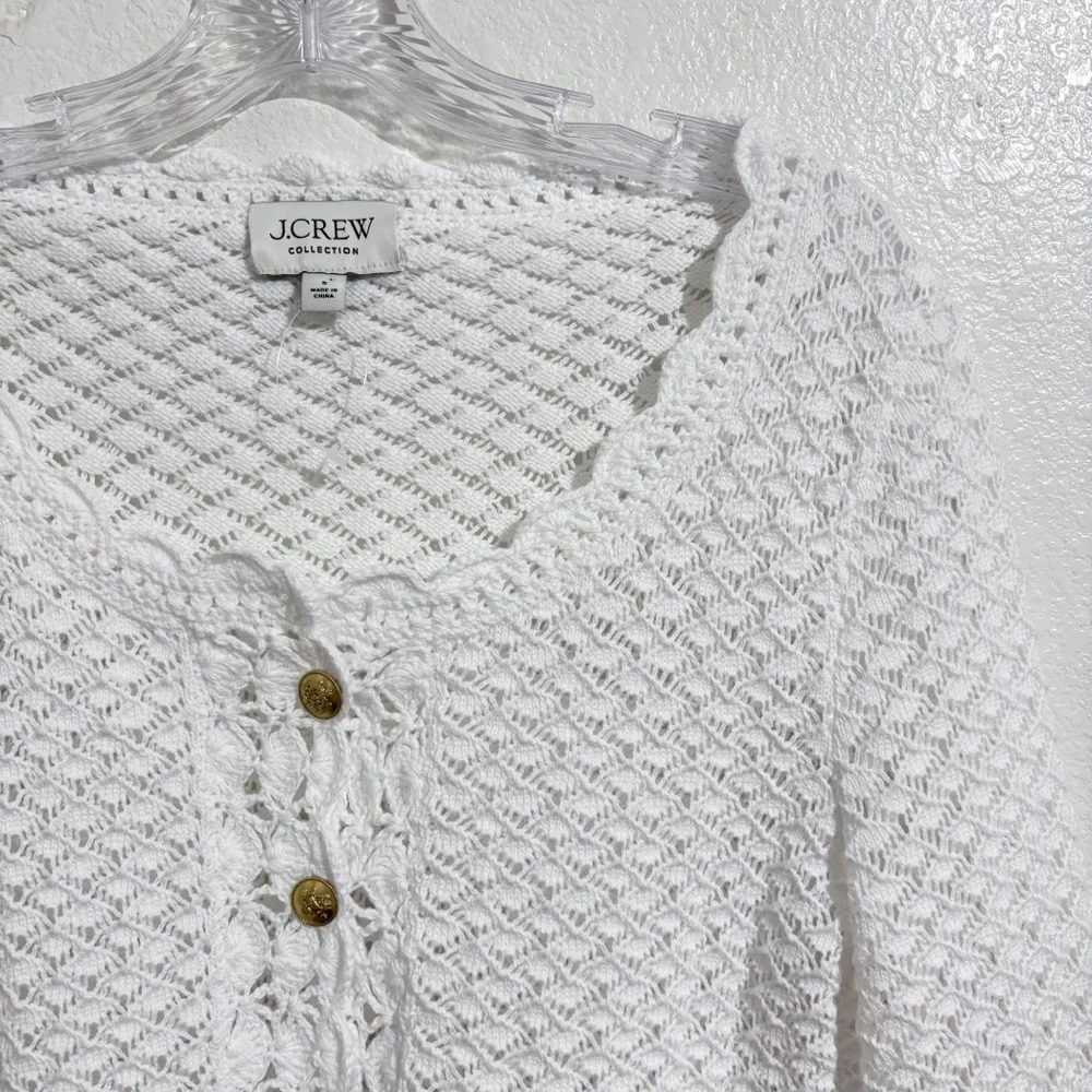 J. Crew Collection Crochet Knit Cropped‎ Cardigan Sweater in White - Picture 4 of 7